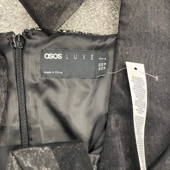 ASOS LUXE Glitter Boucle Dress with Organza Collar, Black, Womens Size XL, NWT - Picture 3 of 4